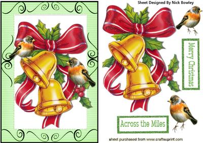Gold Christmas Bells with Bow & Robins