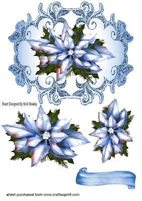 Beautiful Blue Poinsettias, in Sparkle Frame