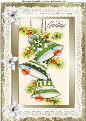 Greeting Green Bells with Lace & White Poinsettias A4