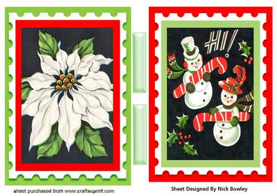 Lovely Card Fronts of Snowman & Poinsettias