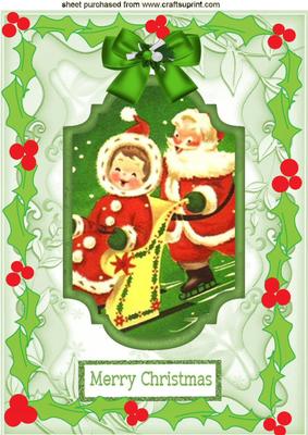 Santa with His Sleigh in Holly Frame A4