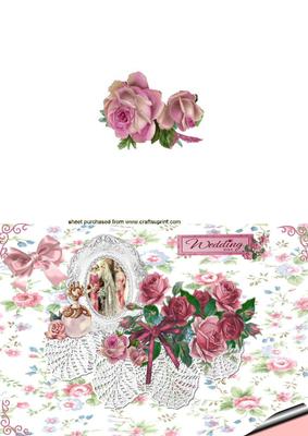 Vintage Roses on Lace with Wedding Photo A5 Card