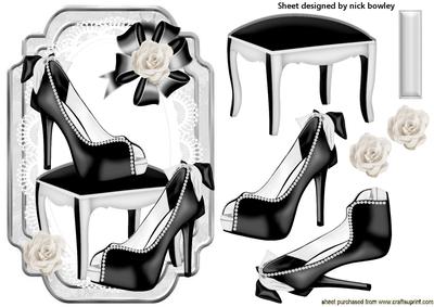 Pretty Black Shoe with Pearls & Roses on Lace