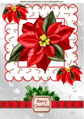 Pretty Red Poinsettia with Bow & Holly A4