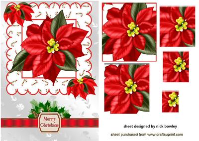Pretty Red Poinsettia with Bow & Holly Pyramids
