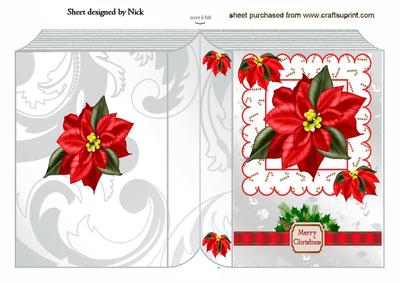 Pretty Red Poinsettia with Bow Folded Book