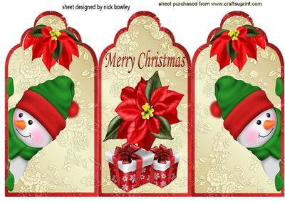 Peek a Boo Snowmen with Poinsettias Tri Fold