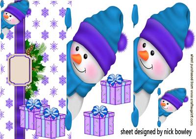 Peek a Boo Snowman with Presents Over the Edge