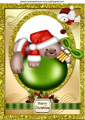 Teddy on a Bauble with Litle Robin A4