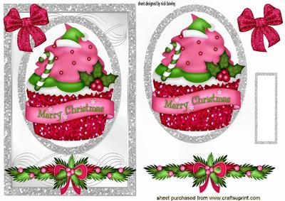 Cupcake with Holly and Swag, Card and Topper