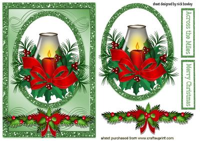 Pretty Candles with Red Bow , Swag Card & Topper