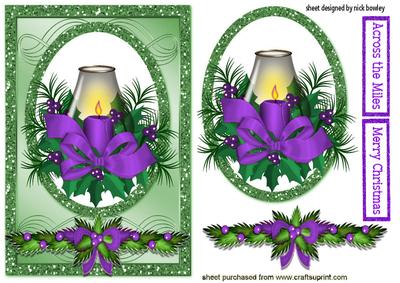Pretty Candles with Purple Bow Swag Card & Topper