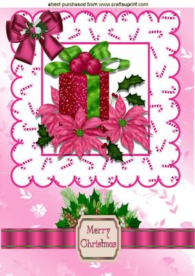 Present with Pink Poisettias and Bow A4