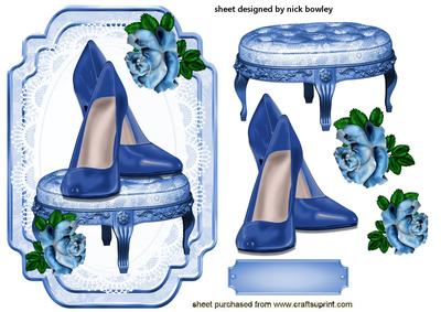 Pretty Blue Shoes on a Stool with Roses