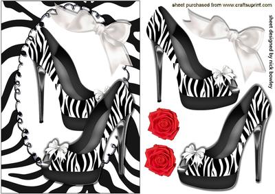 Zebra Print Shoes with White Bow and Red Roses
