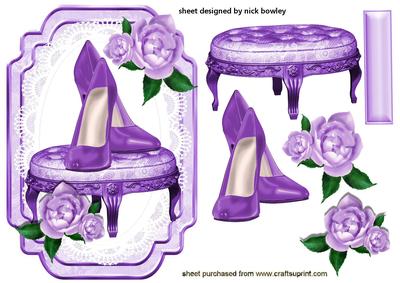 Purple Shoes and Roses on Lace on a Stool
