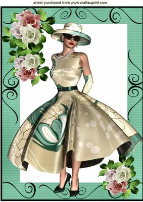 Elegant Lady in Pretty Dress with Roses A4