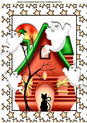 Ooooh! Spooky Ghost House, with Black Cat A4