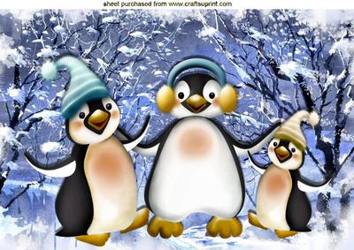 Penguins Having Fun in the Snow A4