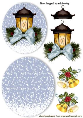 Pretty Lantern with Bows and Christmas Bells Rocker Card