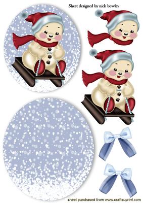 Snowman Playing on a Sledge Rocker Card