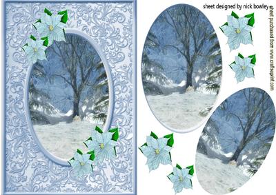 Christmas Scene with Blue Poinsettias Oval Pyramids