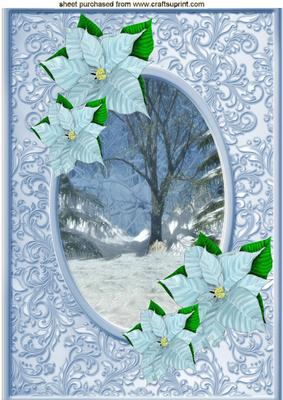 Christmas Scene with Blue Poinsettias A4