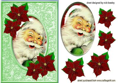 Happy Santa with Pretty Red Poinsettias