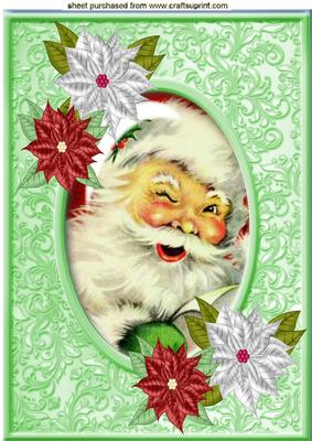 Hapy Santa with Red & White Poinsettias A4