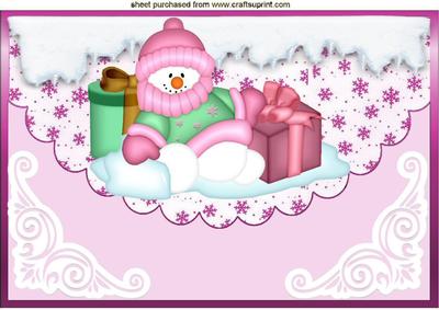 Snowman with Presents on Scalloped Envelope A4