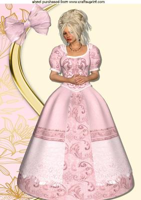 Pretty Vintage Lady in Pink Dress with Bow A4