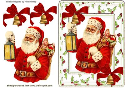 Lovely Vintage Santa in Holly & Berry Frame