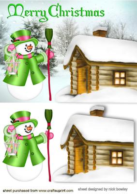 Cosy Cottage Covered in Snow with Snowman