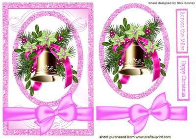 Pretty Gold Bells with Pink Bow Card & Topper