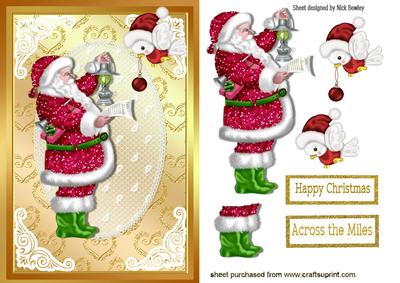 Santa in Green Boots with Little Robin