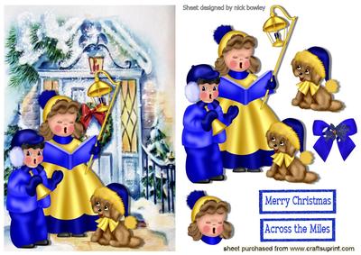 Carol Singers with Little Puppy in the Snow