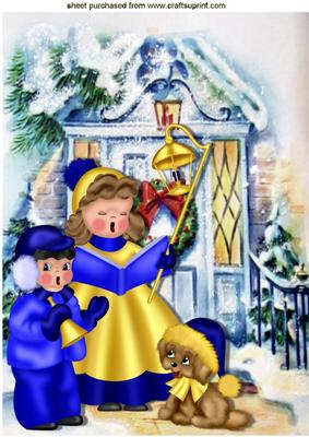 Carol Singers with Litle Puppy in the Snow A4