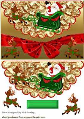 Santa in His Sleigh with Reindeers Scalloped Envelope