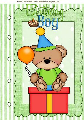 Birthday Boy! Cute Teddy with Balloon on Scrapbook Page A4
