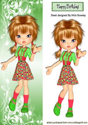 Pretty Girl in Pigtails and Green Boots, Leaf Tall Dl