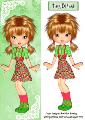 Pretty Girl in Pigtails and Green Boots, Lace Corner Tall Dl