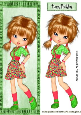 Pretty Girl in Pigtails and Green Boots, Denim Tall Dl
