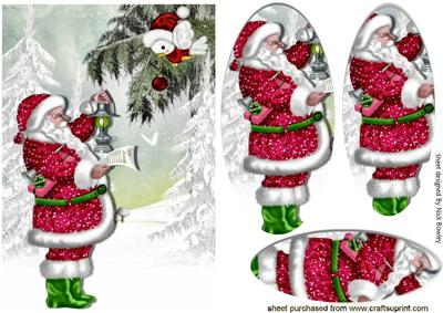 Santa with Little Robin in the Snow Oval Pyramids