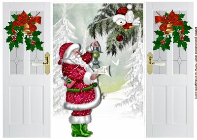 Santa with Little Robin in the Snow Gatefold