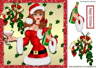 A Kiss Under the Mistletoe, with Champagne 8x8