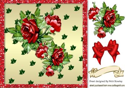 Red Roses with Green Bells & Bow 8x8