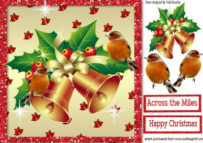 Christmas Bells with Robins and Holly 8x8
