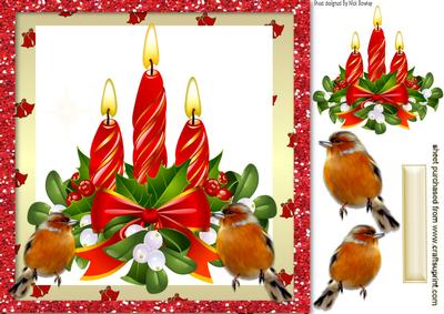 Pretty Candles with Holly and Robins 8x8