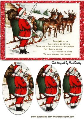 Lovely Vintage Santa with Reindeer Oval Pyramids