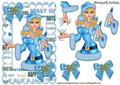 Santa Girl in Blue Celebrating Christmas